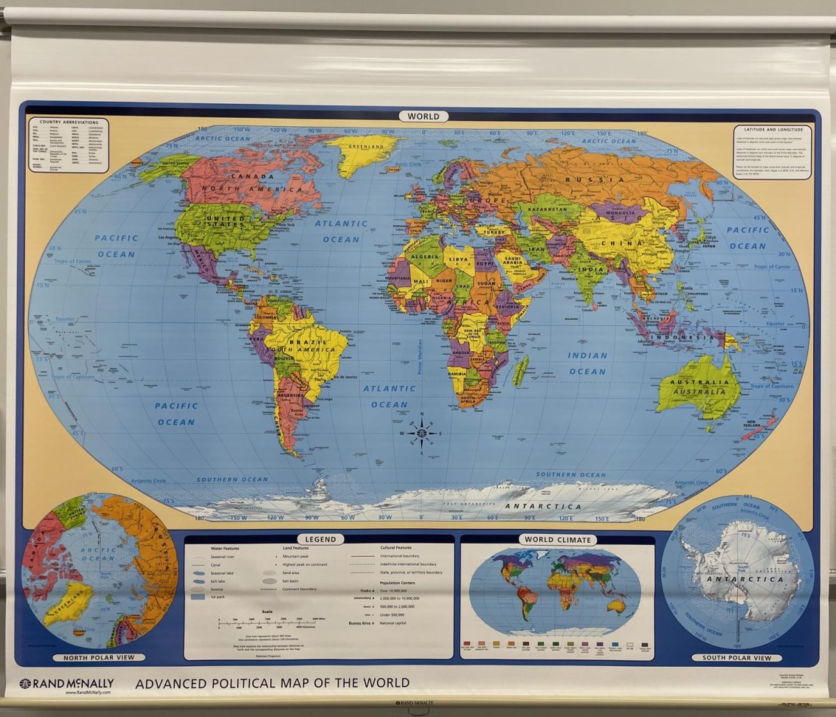 Fake. The map in social studies teacher Mr.McBurney's classroom shows seven continents. 