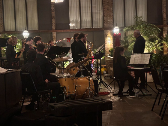 The jazz band rehearses. The PSU Altoona holiday jazz concert will take place on Dec. 14. (Courtesy of Madison Aboud)