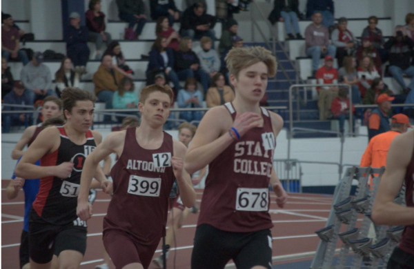 Boys' indoor track team competes at a meet last season. Their first meet will be held at Penn State. (Courtesy of Emma McCloskey)