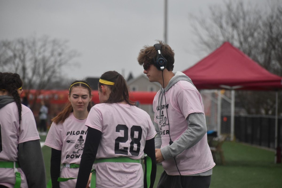 On the move Mitchell. Senior Luke Mitchell tells his team their next play. Mitchell was one of the coaches for Pilgrim Power. 