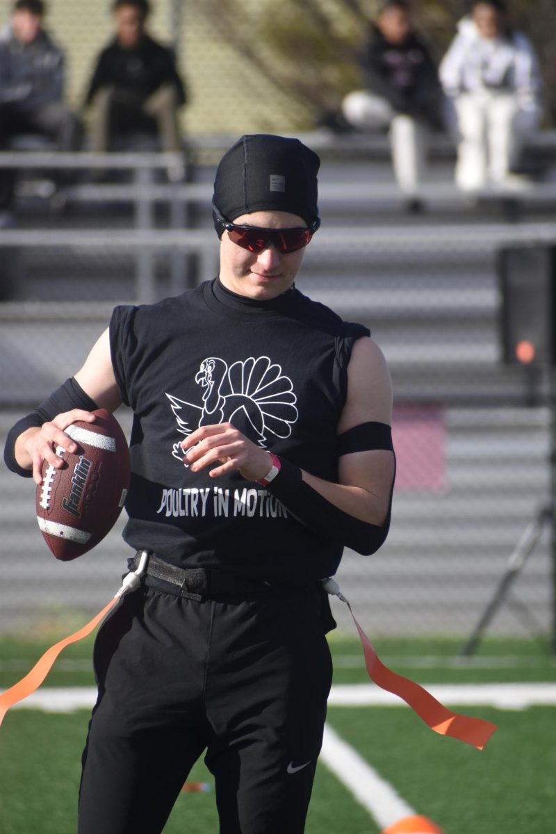 Will he do it? Senior Will Sankey gets ready to play in the finals. The two teams in the finals were Poultry in Motion and Fear the Feathers 