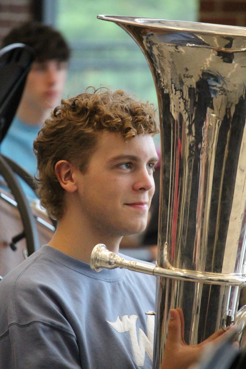 Practice Makes Perfect. Senior Seth Goheen practices during Larry Detwiler's fourth period band class. 