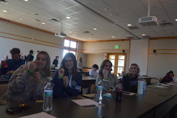 Be Proud. Juniors Mylin Betz, Aubriana Berardinelli, Madilynn Buechele and Chloe Gibson show off the bracelets given to each of the students. 