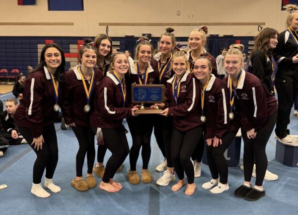 State Champions. The gymnastics team won first place in the Gold Division at the State competition in Huntingdon. The team's completion of their 15th undefeated season allowed them to win the State Championship title for the second year in a row. "We're proud that we were even able to do it," Weaver said. "We're just thankful. It was a lot of practice, and I think as a team, we became closer as the year went. It was just an overall good way of meeting friends." (Courtesy of Heaster)