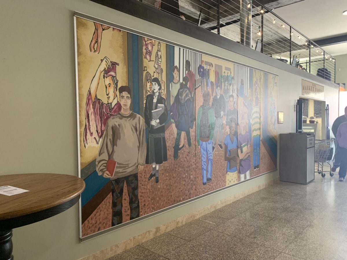 Art. The mural "Through The Years" hangs in the market area to brighten up the space. It was finished in 1996 and recently moved from the high school to the market.