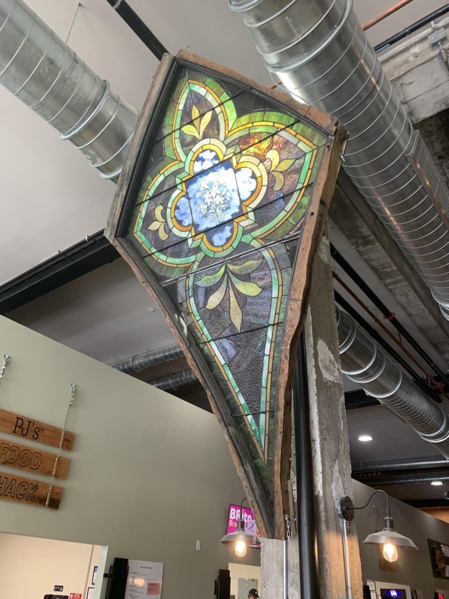 Charm. Stained glass rescued from the former Christ Reformed Church in downtown Altoona is on display at Center City Market.