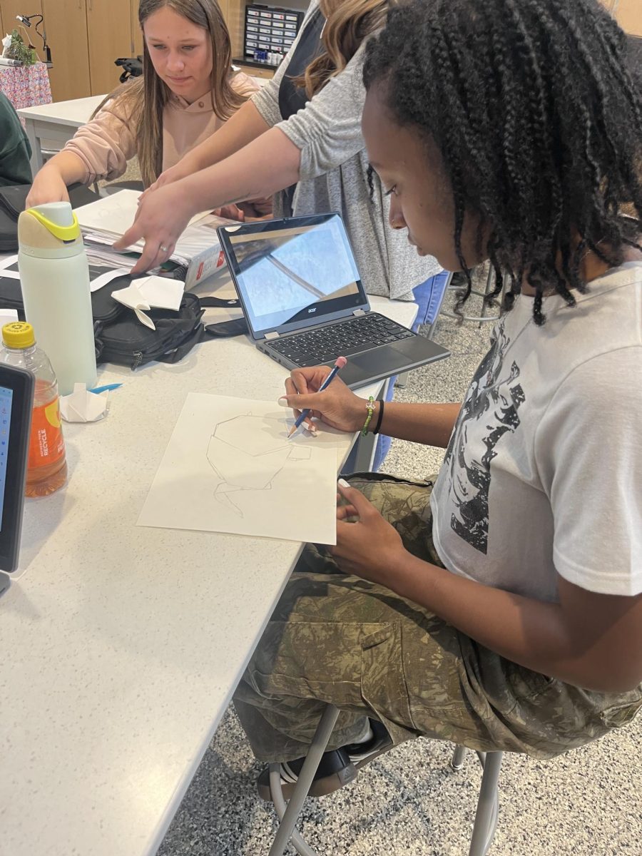 Sophomore Bailey Barron works hard on her art project.