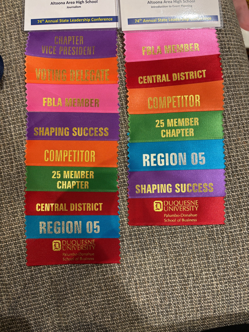 Ribbons. Members of FBLA collect ribbons to add to their name tags. Every member gets a name tag along with advisors and chaperons. 