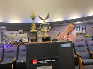Trophies. James Krug held the student and teacher trophy until it was awarded.