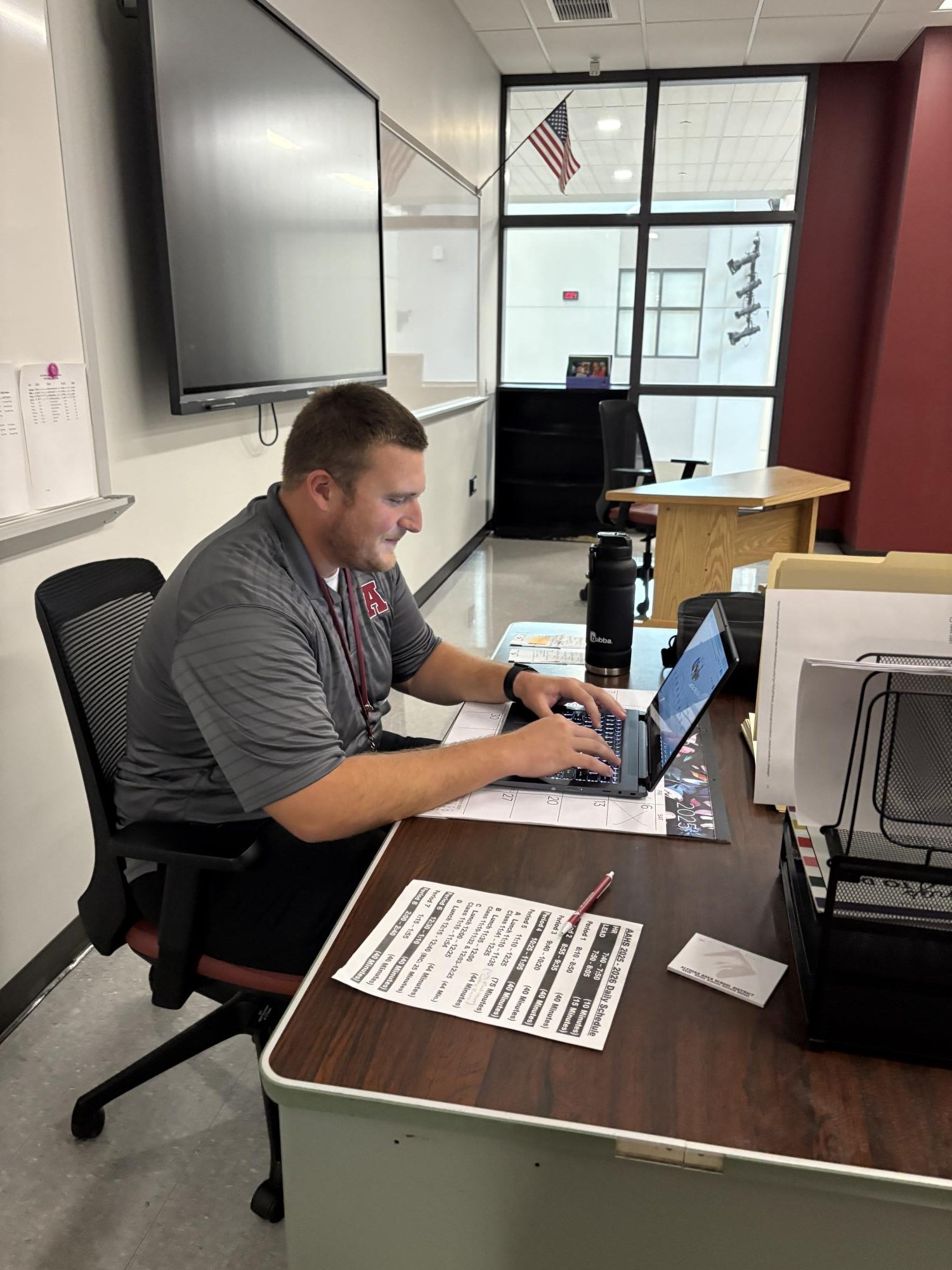 Concentration. Aidan Palilla does work on his prep period to make sure he doesn't get behind. 
