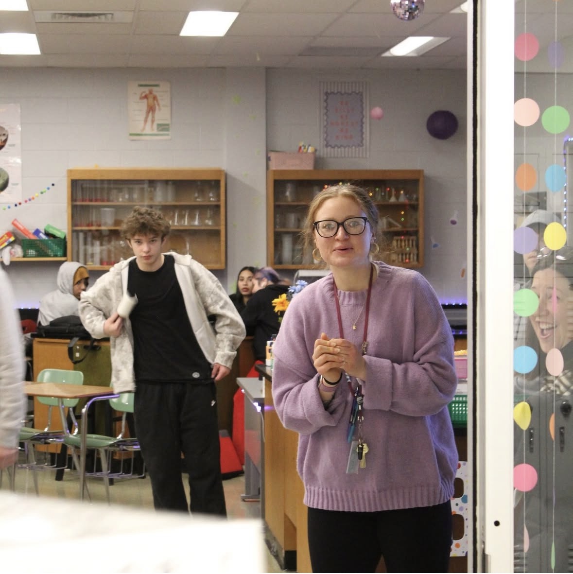 Surprise. Emily Bullard gets surprised by the school administration. Bullard won Teacher of The Month for December.