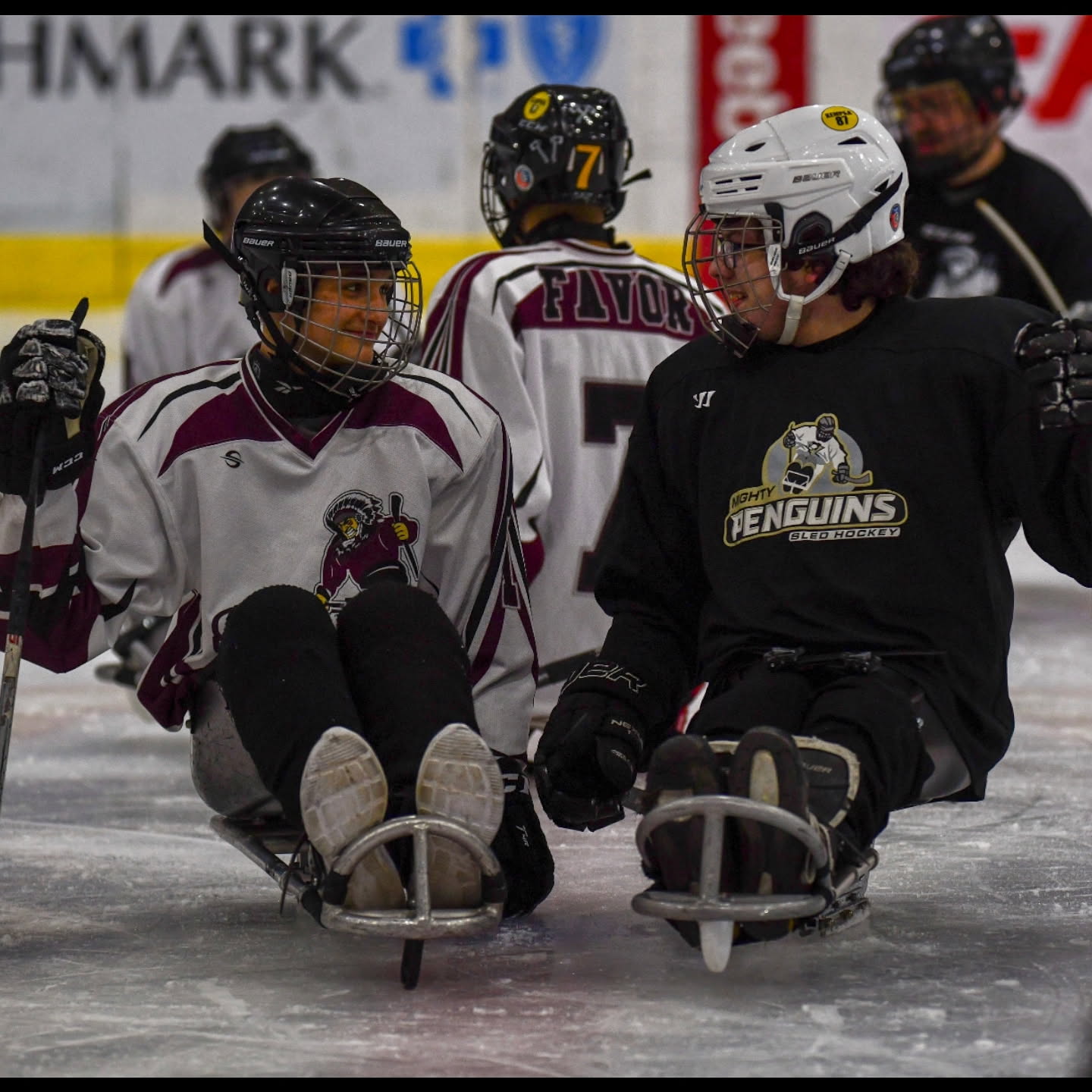 On the ice. Ethan Buchkovich (right) and Clowson (left) are teammates on the Sitting Bulls Sled Hockey and Mighty Penguins Sled Hockey teams. After initially meeting at a Sitting Bulls practice, they're now more than teammates. "He's gonna be the groomsman in my wedding," Ethan Buchkovich said. "He's one of my best friends."
(Courtesy of Ethan Buchkovich)