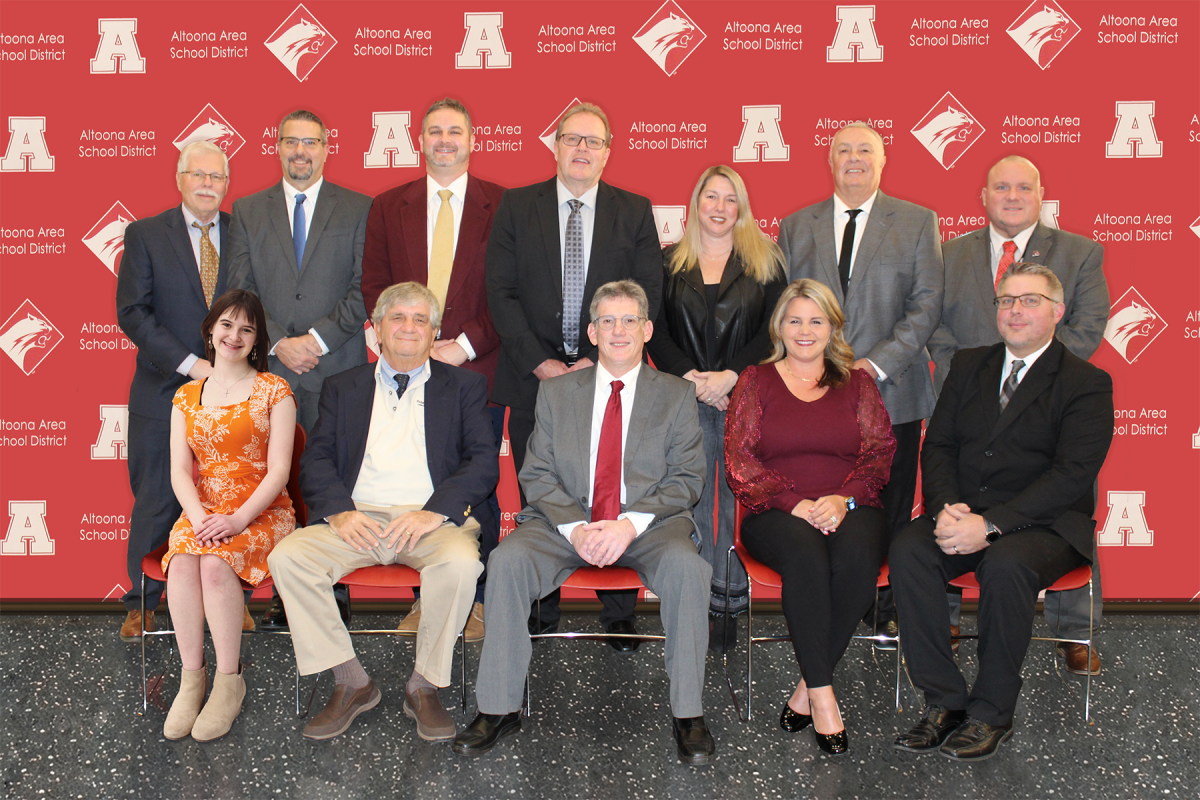 Smile. The district's school board poses for a group photo. In the bottom row, from left to right, sat Camille Krug, Student Representative, David Francis, Michael Pappas, Stephanie McGinnis and  Christopher Cook. In the top row, from left to right, were Carl Beard, Solicitor, John Romanowicz, Justin McCaulley, Val Mignogna, president, Kelly Irwin Adams, vice-president, Bob Pacifico and Brad Hatch, AASD Superintendent. 