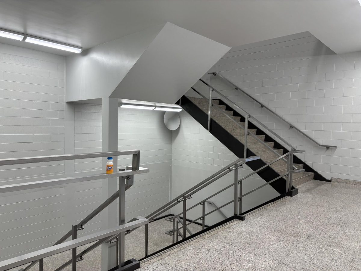 Providing access to phys. ed., the planetarium and A building science classes, stairwell B sands out for its unique layout and excellent acoustics. 