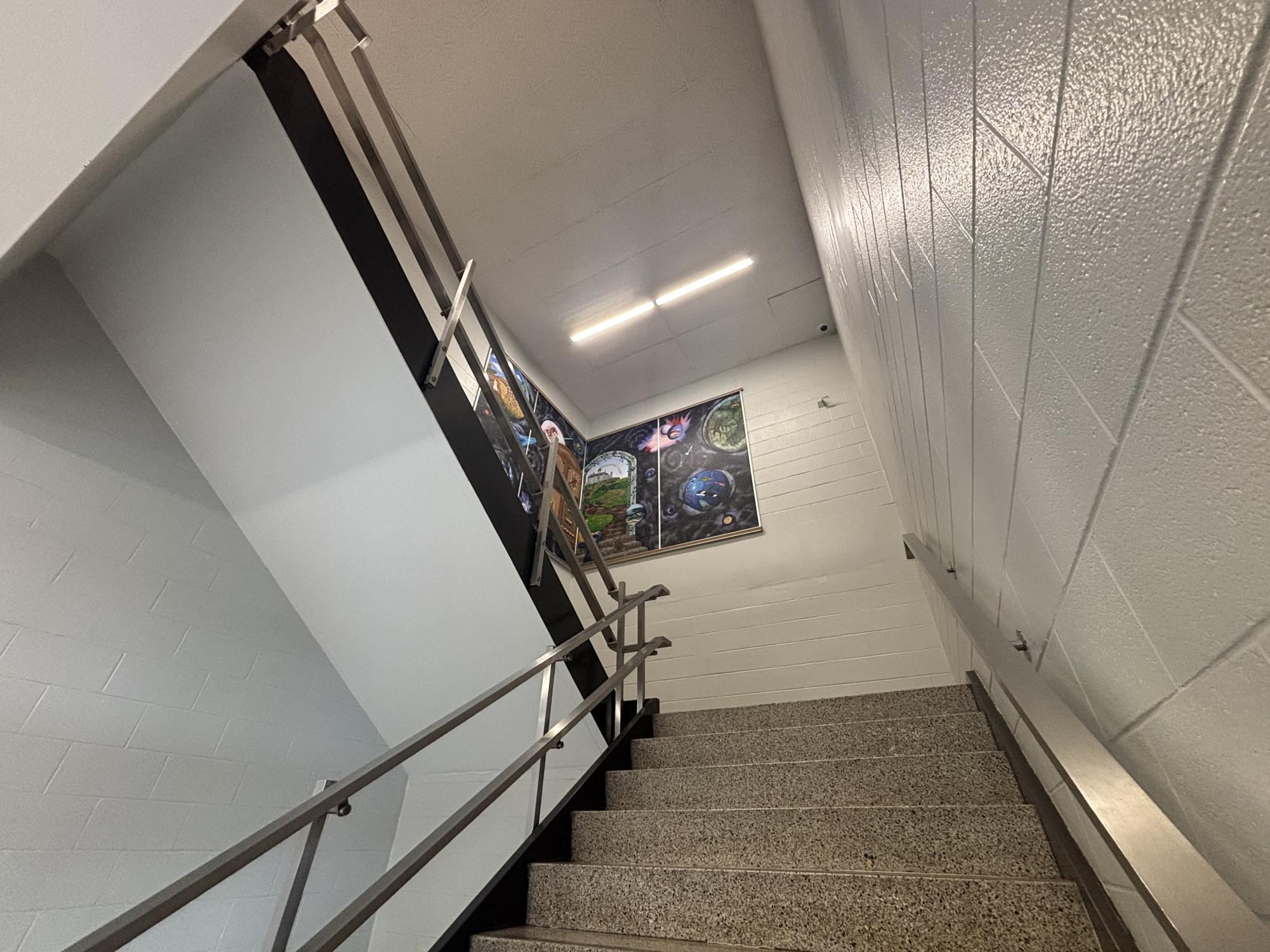 Complete with a breathtaking mural, stairwell D provides convenient access to floors two and three of the A building. 