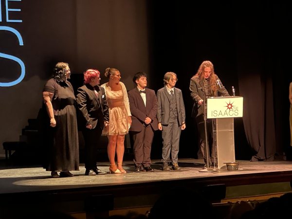 Attisen Batten speaks on behalf of the crew members who won Best Stage Crew.